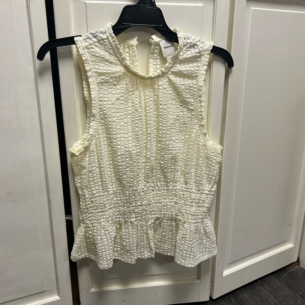 NWOT Maeve Ivory and olive Textured Sleeveless Blouse - Picture 5 of 7